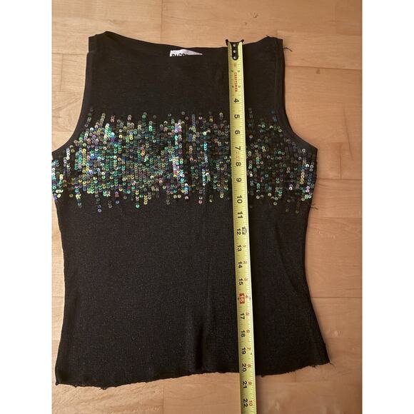 VTG Passport Y2K Beaded Sequin Knit Sleeveless Tank 90s Black L - Picture 3 of 5